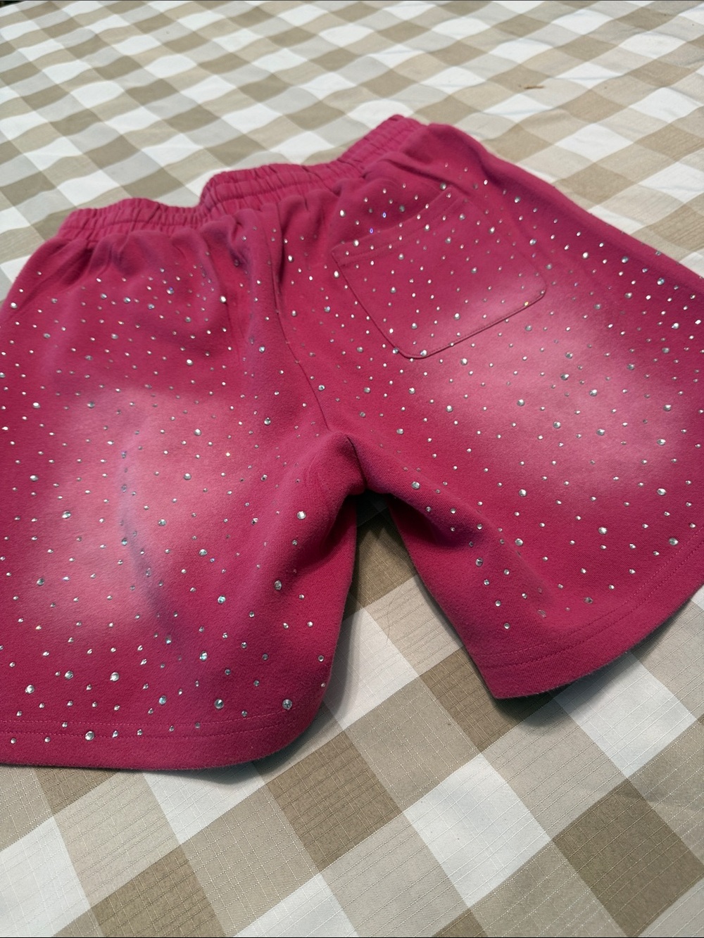 ROMWE Hot Pink Rhinestone Drawstring Athletic Shorts - Picture 2 of 5